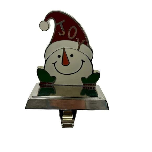 Vintage 7 in. Lacquer Stocking Hanger Set Santa Snowman - Picture 4 of 6